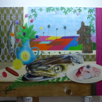 Maquereau, merlan, et lapin -2022 Huile sur toile 2,00 m x 2,50 m