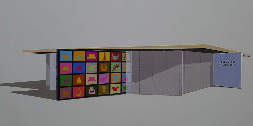 Maquette médiathèque de Nexon peinture collage sur mélaminé 80x60cm 2011