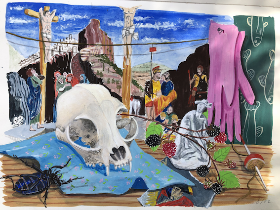 Nature morte Bois - 2021:22 Gouache sur papier - 26 X 35 cm l -