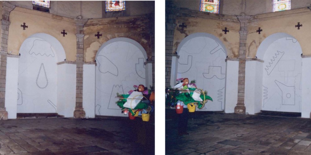 Dessin mural N° 4, 1 vue panoramique pierre noire chapelle ST Pierre des Carmes 2003