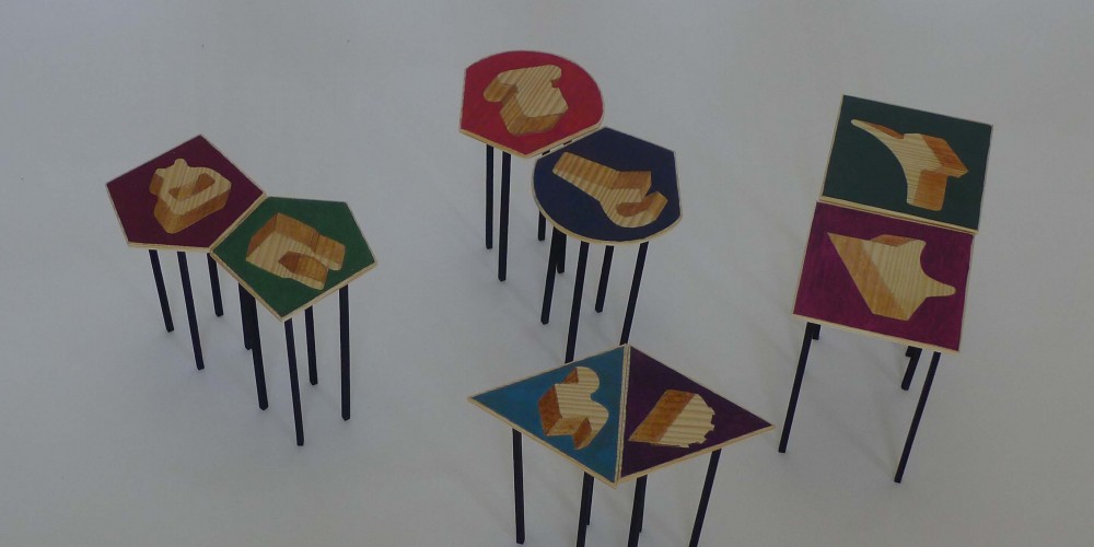 Ensemble de maquettes table tableau Batz, huile sur bois, 2014