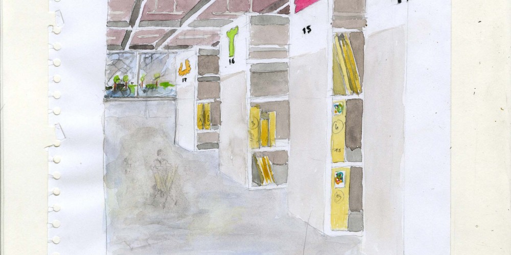 La bibliothèque aquarelle 21x29,7cm