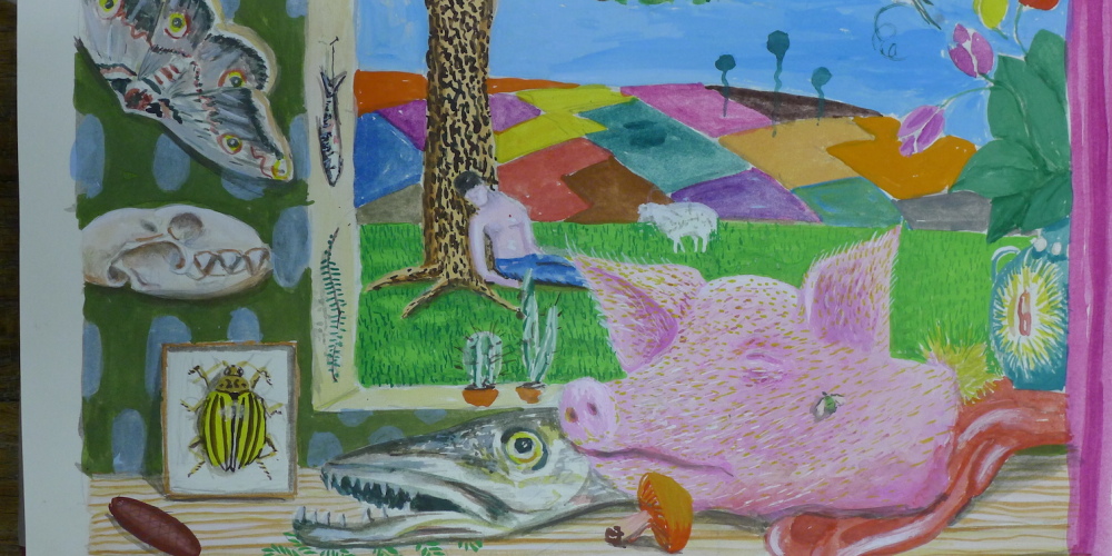 Nature morte Bois - 2021:22 Gouache sur papier - 26 X 35 cm d