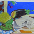 Nature morte Bois - 2021:22 Gouache sur papier - 26 X 35 cm f